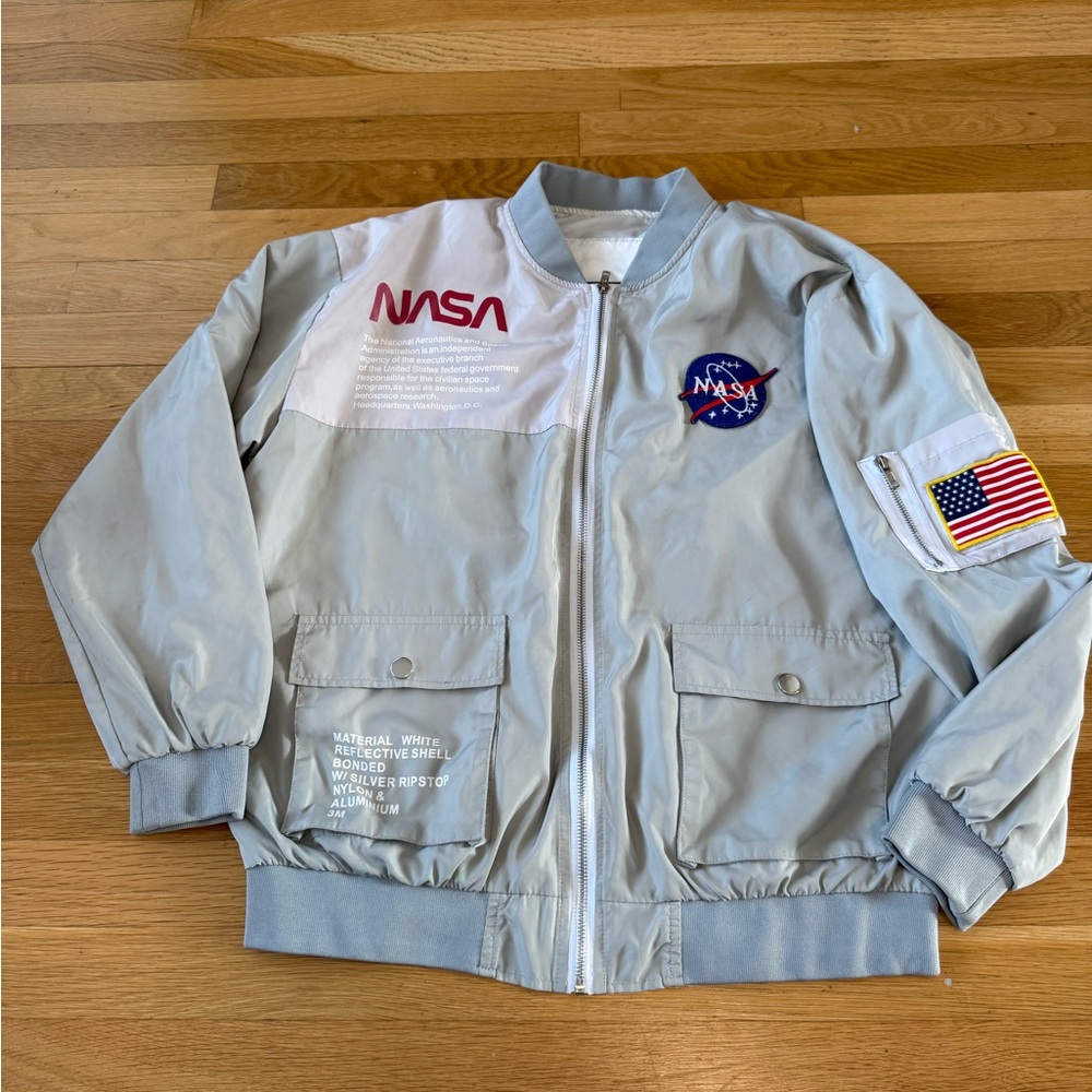 NASA Reflective Silver Bomber Jacket -Streetwear Techwear Size women's Large
